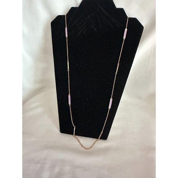 Kate Spade Station Chain Necklace Lavender Pastel Enamel Crystal Signed - Picture 1 of 7